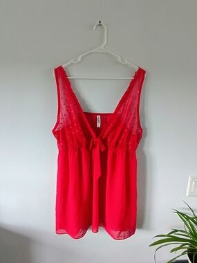 Cacique Red Sheer Swiss Dot Babydoll Camisole Sleep Top Plus Size 22/24